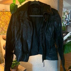 AllSaints Belvedere dark brown leather moto jacket